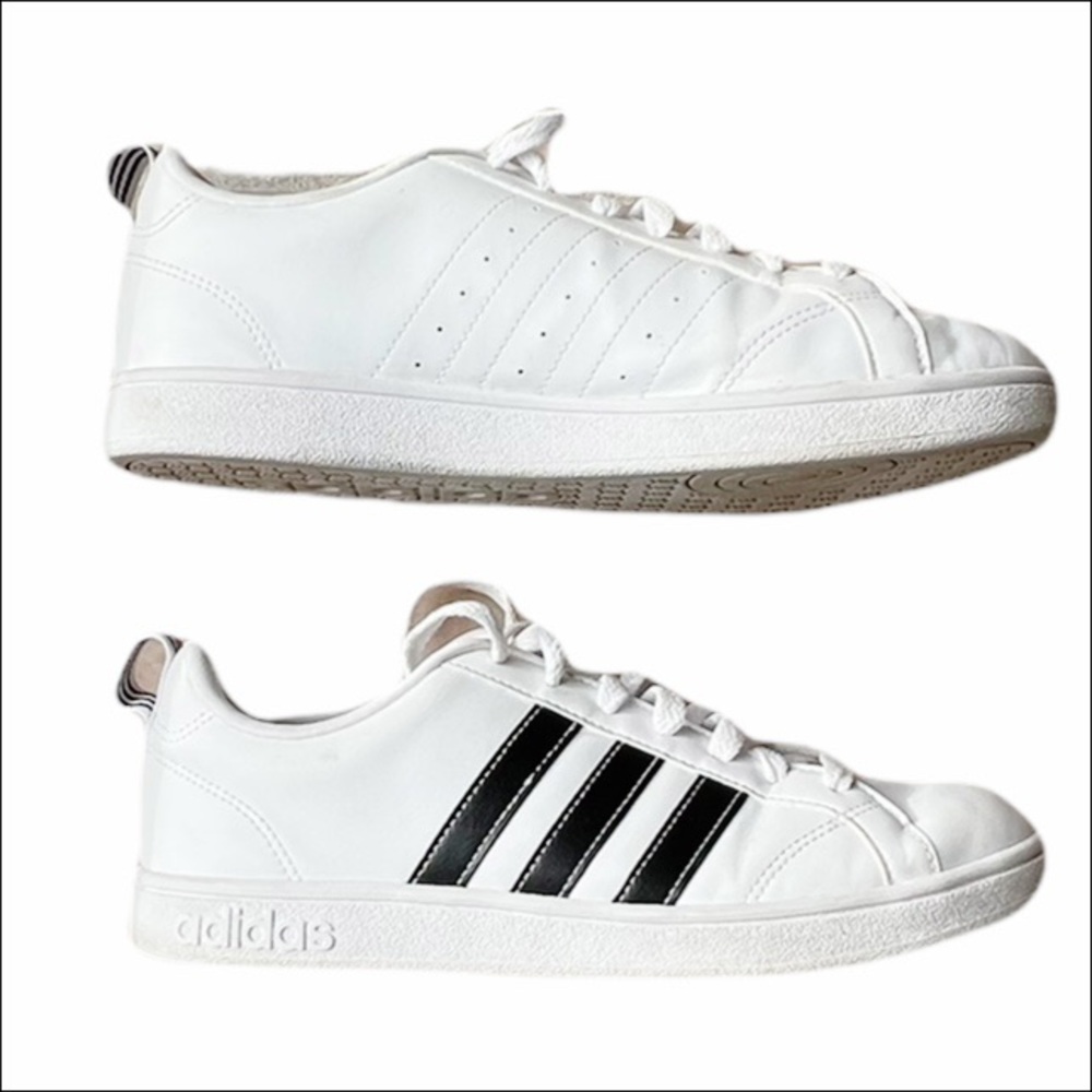 💖 Host Pick 💖 ADIDAS 3 Black Stripe Leather Sneakers with Pull On Tab Size 7.5